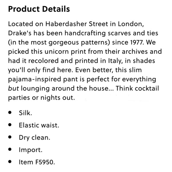 JCREW DRAKES London Trouser Pant Unicorn Dog Rabbit Bird Silk Pajama Navy Blue 0 - Picture 15 of 16